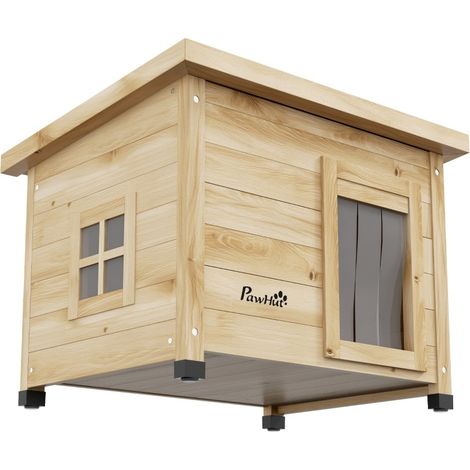 Cuccia per gatti in legno resistente alle intemperie 57 x 45 x 43 cm colore naturale HOMVRA (1/5)