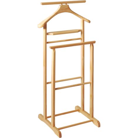 Pegane – Valet de chambre en bois massif naturel – Dimensions L47 x P36 x H102 cm – Double structure pour vêtements sans froisser (1/2)