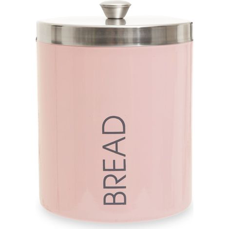 Premier Housewares Light Pink Enamel Bread Bin Storage Canister Jar For Kitchen Airtight with Removable Silver Lid Minimal w22 x d22 x h30cm (1/4)
