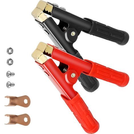 Set mit 2 Krokodilklemmen (1000 A) für Starthilfekabel, aus reinem Kupfer, für 12-V-, 24-V- und 36-V-Batterien. Starke Klemmbacken für sicheren Halt. (1/5)