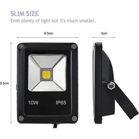 12 V DC LED-Flutlicht, 10 W Mini IP65 wasserdichtes Arbeitslicht für den Außenbereich, 900 lm, 3000 K, warmweißes Sicherheitslicht, 80 W äquivalente Halogenlampe, 2er-Pack, ohne Stecker [Energieklasse (1/4)
