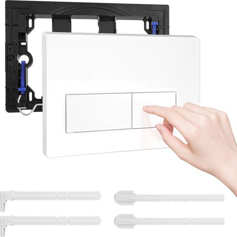 Plaque de Commande,Plaque de Chasse D'eau,Compatible Sigma01,20,30,50,UP300 et UP320,pour Réservoir de WC Compatible, Équipée D'un Set de Leviers de Chasse et D'un Cadre D'Installation (Blanc) (1/5)