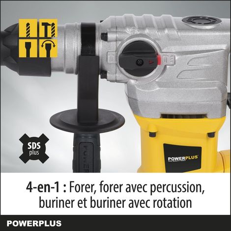 Perceuse à percussion électrique 1500W – 4250 coups/min – Forage béton Ø32mm – Anti-vibration – Poignée supplémentaire – Powerplus — vue 4