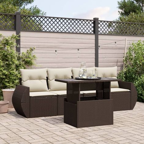 Set comedor de jardín 5 piezas y cojines ratán sintético marrón vidaXL (1/5)