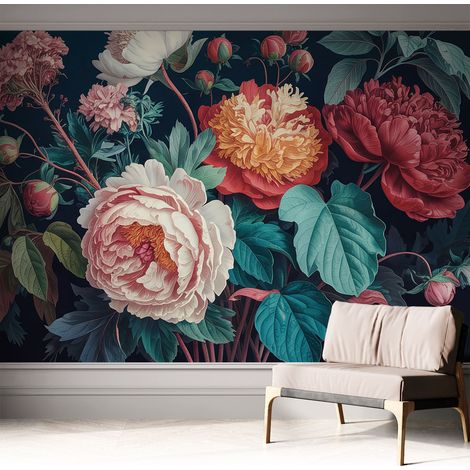 Papier peint autocollant adhésif décoratif avec motifs pour salon et chambre a motif Fleurs colorées 312x219 cm (1/5)