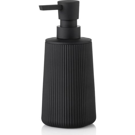 Piccolo dispenser di sapone per bagno e cucina, stile rustico moderno a righe, in plastica, con pompa, nero opaco