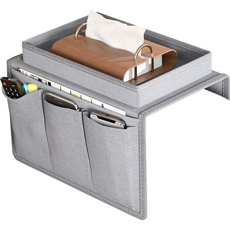 Contenitore per poltrona con vassoio portabicchieri Contenitore per divano con tasche portaoggetti Vassoio pieghevole per bracciolo del divano per cellulare, tablet, libri, riviste, bevande, TV (1/4)