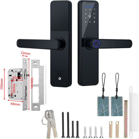 Smart aluminium alloy entry lock, multifunctional, with fingerprint and password keypad, compatible with the Tuya app (1/5)