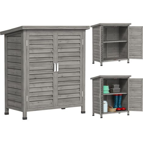 Abri de jardin en bois  avec 2 étagères intérieures, 2 portes et toit incliné pour terrasse extérieure, 87 x 46,5 x 96,5 cm, gris