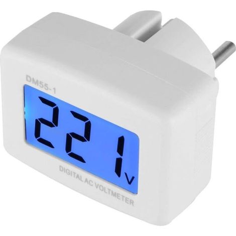 Voltmetro digitale LCD DM55-1 AC 80-300V con retroilluminazione blu, tester di tensione da pannello con spina europea. (1/4)