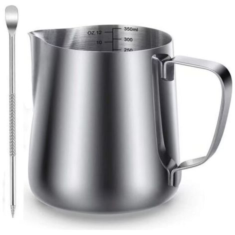 350ml Pot à Lait 304 Acier Inoxydable Pichet à Lait Gravure Gradué à L'intérieur pour Faire Mousse Le Lait,Des Capuccinos,des Jus ou Autre (1/5)