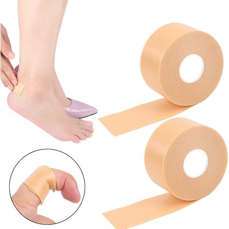Set mit 2 Fersenpflastern, Axroad Mall, flexibel und elastisch, wasserfest und selbstklebend, lindert Druck und Schmerzen an Zehen und Fingern, Schaumstoff, 2,5 cm x 5 m, hautfarben (1/5)