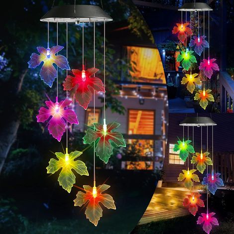 Carillon solaire, carillon solaire à feuilles d'érable à couleurs changeantes, carillon mobile LED, carillon lumineux étanche pour extérieur (jardin, terrasse, fête, fenêtre). (1/5)