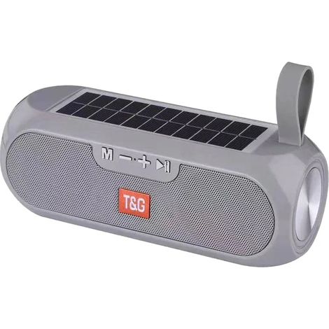(Gris) Enceinte Bluetooth portable sans fil à énergie solaire, caisson de basses d'extérieur. (1/5)