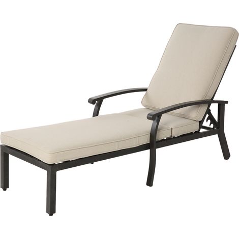 CAIziChaise lounge de patio avec coussin en coton, chaise longue inclinable réglable résistante à la rouille en aluminium pour bord de piscine, coussin beige imperméable (1 pièce)