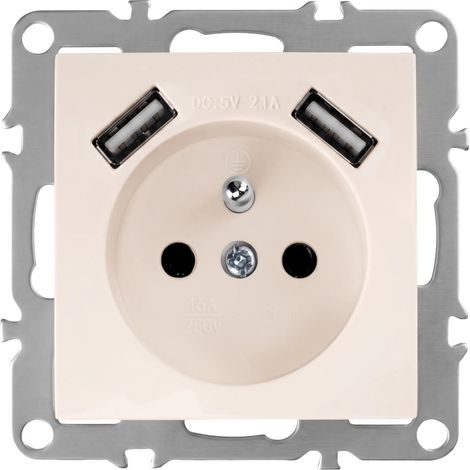 Toolight Prise Simple Avec Terre + 2x Usb-a Oste Jnh003-g Beige (1/5)