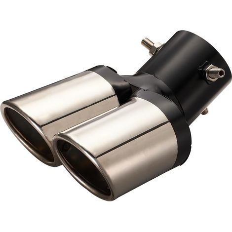 Embout d'échappement double 60 mm, silencieux pour voiture, courbé, noir, ovale en acier inoxydable (1/5)