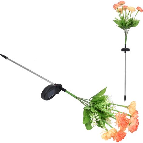 Lot de 2 lampes solaires LED fleurs de neige jaunes, 7 têtes, lampes de jardin extérieur étanches, fausses fleurs décoratives pour pelouse, cour, villa, parc. (1/5)