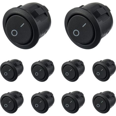 Interruttore a bilanciere rotondo nero, 10 pezzi, on/off, 2 poli, CA, 6 A (250 V), 10 A (125 V), SPST, interruttore a bilanciere a pressione per auto, barca, nautica, automobile, camion, luce, casa - 