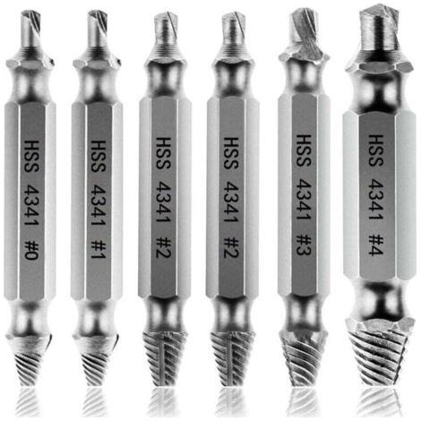 Damaged Screw Stripped Extractors [6 Pieces], Screw Extractor, Broken Bolt Extractor Made of HSS 4341 Steel, Hardness Above 63 HRC, for Damaged Bolts or Screws (1/4)