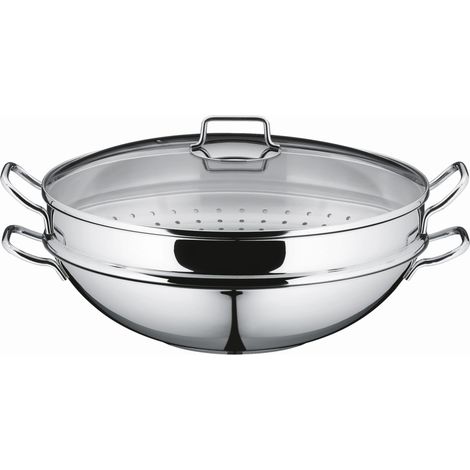 WMF 07.9256.6040 Wok con Cestello, Acciaio Inox, 36 cm (1/4)