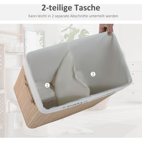 Panier à linge 100L avec couvercle, sac en toile de bambou, couleur naturelle, 52x32x63cm, parfait pour la collecte du linge sale (1/5)
