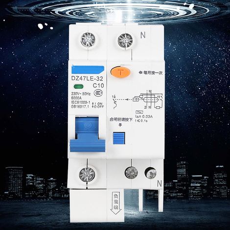 Interrupteur différentiel DZ47LE 32 1P+N 10A protection surintensité et fuite (1/5)
