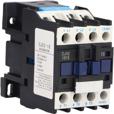Contacteur électrique 220 V 18 A CA normalement ouvert, contact en alliage d'argent, vis M5, CJX2-1810 (1/5)