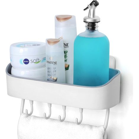 Ahlsen Haken – abnehmbarer Duschhalter aus Kunststoff ohne Bohren für Shampoo und Duschgel – Dusch- und Küchenregal mit Ablauf (1/4)