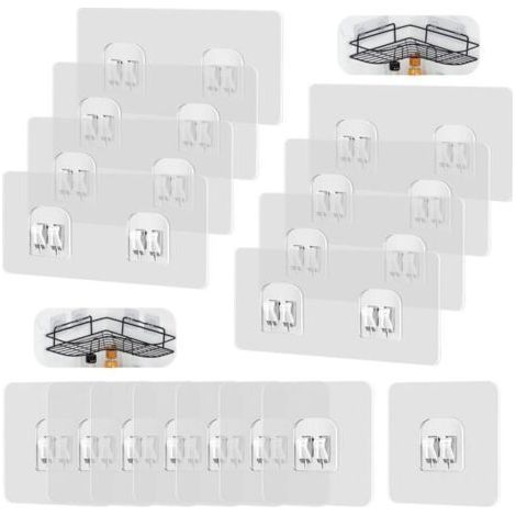 16 Pieces Transparent Adhesive Hook, Shower Self-Adhesive Hook, Wall Hooks Without Drilling, Bathroom Adhesive Hook, Waterproof Kitchen Wall Hook, Adhesive Wall Hooks (1/5)