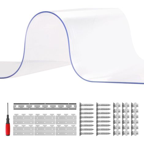 Rideau à Lanières PVC Transparent, 2,1 m H x 0,96 m L x 2 mm Épaisseur, 6 Pièces, pour Chambre Froide, Entrepôt, Garage, Imperméable et Lisse (1/5)