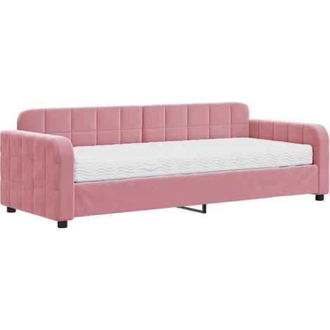 Canapé-lit matelas en velours rose, 80 x 200 cm (1/5)