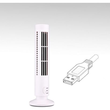 Mini ventilateur tour USB sans pales, 2 vitesses et modes de ventilation, sur pied, pour chambre, salon ou bureau, blanc. (1/3)