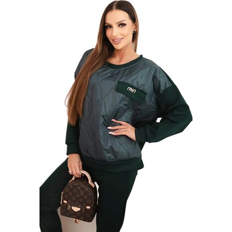 Conjunto de dos piezas de viscosa verde oscuro para mujer con blusa acolchada. (1/4)