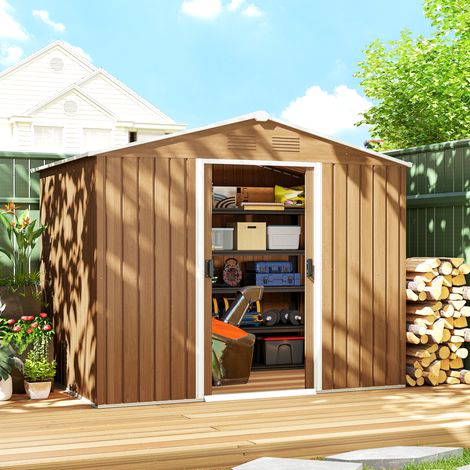 Cabane de jardin en tôle d'acier avec portes coulissantes, 236x174x190cm, marron (1/5)
