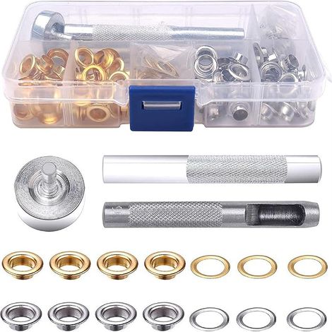 100 Sets of Metal Eyelets Hole Punch Kit 6mm with 3 Installation Repair Tools for DIY Leather Fabric Projects (1/5)