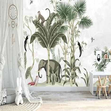 Papier Peint Tropical - Jungle Exotique et Animaux Sauvages - 150 x 250 cm (1/2)
