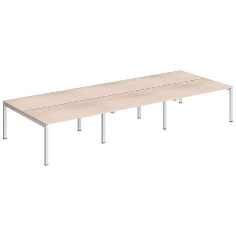 Pôle 6 bureaux droits Teamline L 420 cm - plateaux chêne clair piètement métal blanc arche - Maxiburo