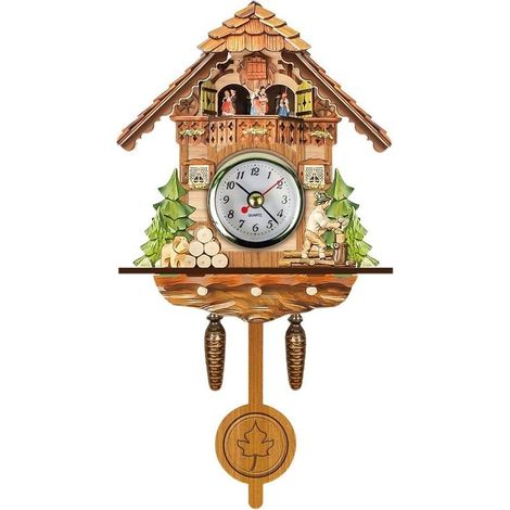 Horloge à coucou Antique en bois, nichoir mural, décoration de maison suspendue, pendule à cloche pivotante automatique (1/5)