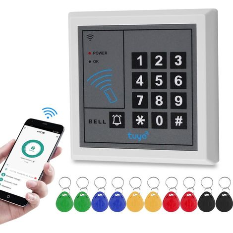 WiFi Tuya RFID Contrôle d'accès Clavier 125KHz Système de Contrôle d'accès Ouvre - Porte WG26 Lecteur de Carte + 10 Porte-clés, Smartphone APP Déverrouillage à Distance (1/5)