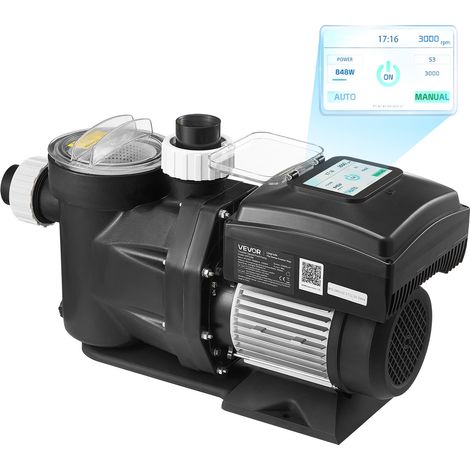 VEVOR Pompa per Piscina Velocita Variabile 1100 W Pompa di Filtrazione 26000 L/h per Piscine Fuori Terra Interrate SPA Autoadescante Temperatura 0 a 50 °C con Cestello Filtrante, Prevalenza max 15 m (1/5)