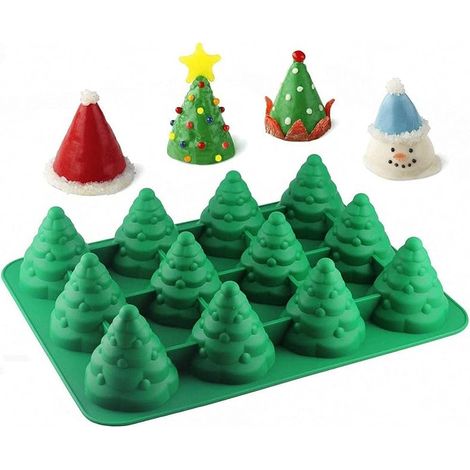TSLBW 12 Mulden 3D-Weihnachtsbaum-Kuchenform, antihaftbeschichtete Silikonform, geeignet für Kekse, Schokolade, Kerzen und Seife – ideal für DIY-Weihnachtsbaumschmuck und Weihnachtsdekoration. (1/5)