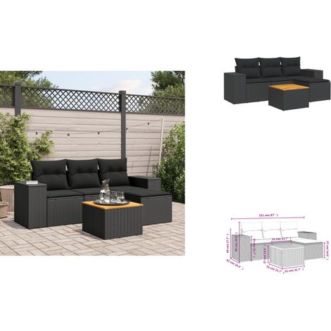 5-tlg. Garten-Sofagarnitur mit Kissen Schwarz Poly Rattan - Gartenmöbel Set - Outdoor Möbel - Rattan Gartenset - Lounge Set - Esstisch Set (1/3)