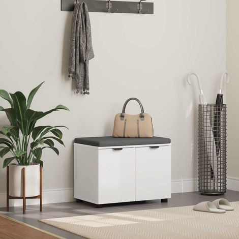 Flurbank mit Kissen mit Regal mit Speicher Weiß 60 x 38 x 46 cm (1/5)