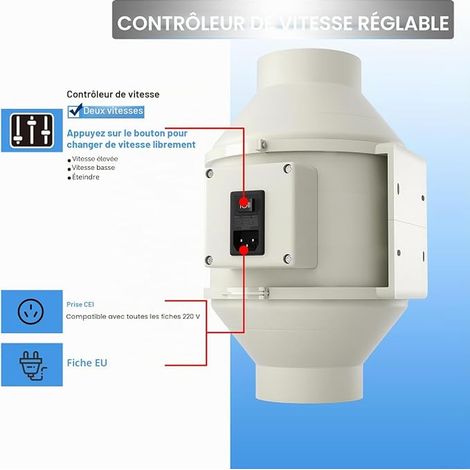 100mm Adjustable 230V Silent Extractor Fan IEC EU Plug ent 1.5m EU Power Cord VMC Bathroom, Kitchen Garage