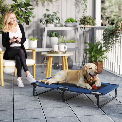 lit de camp pour animaux en maille respirante 107x61x20cm bleu foncé, Lit surélevé pour chiens pliable rafraîchissant