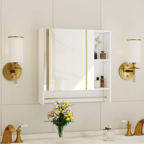 Meuble miroir salle de bain mural blanc avec rangements ouverts et finition MDF, gain de place pour petites salles d'eau - CHICFURN (1/5)