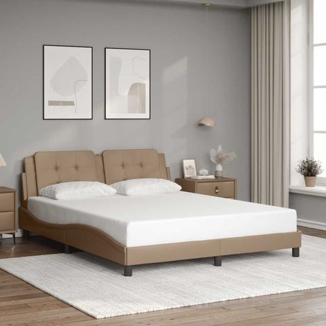 Cadre de lit 160 x 200 cm avec tête de lit, similicuir cappuccino, sommier à lattes, sans matelas - PANGIVO (1/5)