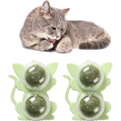 Boule À Chat - Boule Double En Herbe À Chat - Rotation 360° - Pour Jeux Intérieurs - 2 Pièces (1/5)