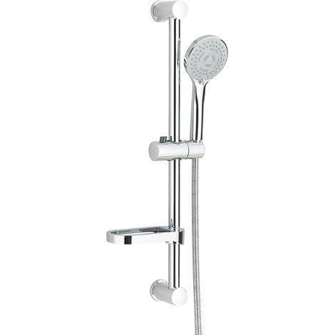 Barre de Douche 61.5CM,Acier Inoxydable 304 Support Pommeau de Douche avec Porte Savon,Douchette avec 5 Modes Flexible Douche 150CM,Chromé (1/5)